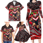 Merry Christmas AFL Bombers Family Matching Long Sleeve Bodycon Dress and Hawaiian Shirt Aboriginal Santa Football Mascot
