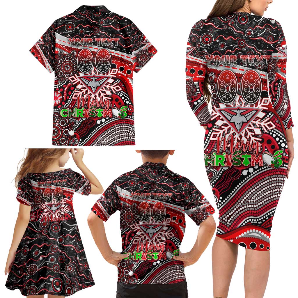 Merry Christmas AFL Bombers Family Matching Long Sleeve Bodycon Dress and Hawaiian Shirt Aboriginal Santa Football Mascot