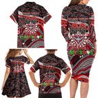 Merry Christmas AFL Bombers Family Matching Long Sleeve Bodycon Dress and Hawaiian Shirt Aboriginal Santa Football Mascot
