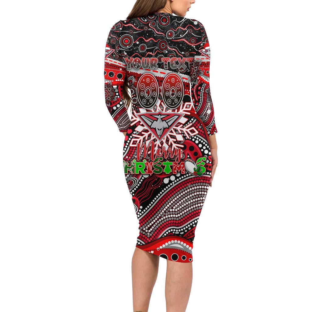 Merry Christmas AFL Bombers Family Matching Long Sleeve Bodycon Dress and Hawaiian Shirt Aboriginal Santa Football Mascot