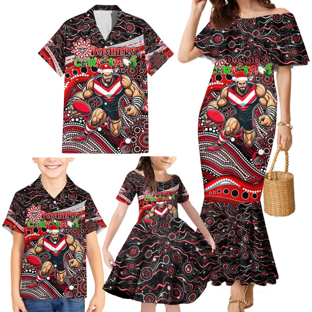 Merry Christmas AFL Bombers Family Matching Mermaid Dress and Hawaiian Shirt Aboriginal Santa Football Mascot