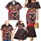 Merry Christmas AFL Bombers Family Matching Mermaid Dress and Hawaiian Shirt Aboriginal Santa Football Mascot