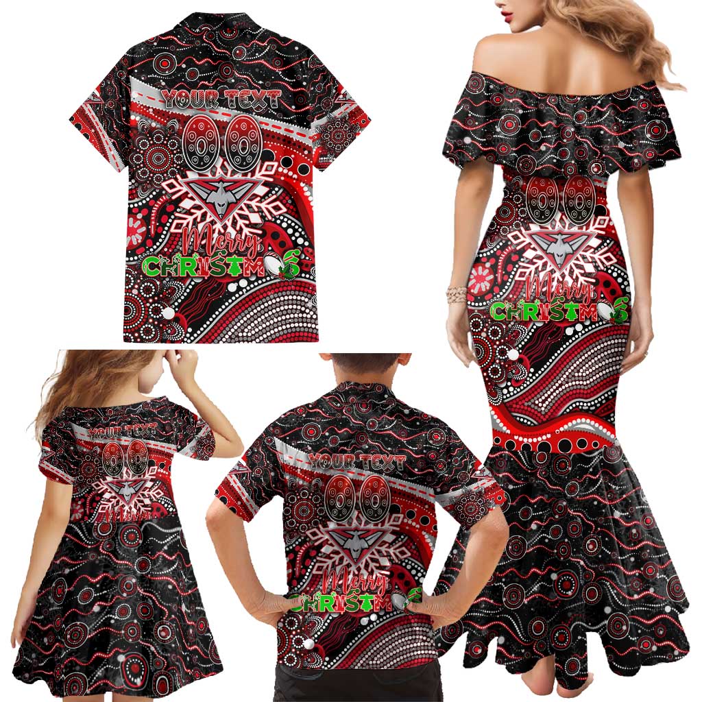 Merry Christmas AFL Bombers Family Matching Mermaid Dress and Hawaiian Shirt Aboriginal Santa Football Mascot