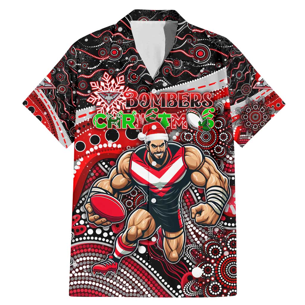 Merry Christmas AFL Bombers Family Matching Mermaid Dress and Hawaiian Shirt Aboriginal Santa Football Mascot