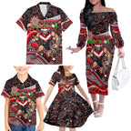 Merry Christmas AFL Bombers Family Matching Off The Shoulder Long Sleeve Dress and Hawaiian Shirt Aboriginal Santa Football Mascot