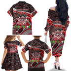Merry Christmas AFL Bombers Family Matching Off The Shoulder Long Sleeve Dress and Hawaiian Shirt Aboriginal Santa Football Mascot