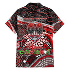Merry Christmas AFL Bombers Family Matching Off The Shoulder Long Sleeve Dress and Hawaiian Shirt Aboriginal Santa Football Mascot