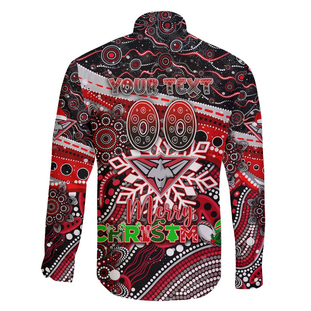 Merry Christmas AFL Bombers Family Matching Off The Shoulder Long Sleeve Dress and Hawaiian Shirt Aboriginal Santa Football Mascot
