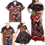 Merry Christmas AFL Bombers Family Matching Off Shoulder Maxi Dress and Hawaiian Shirt Aboriginal Santa Football Mascot
