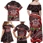 Merry Christmas AFL Bombers Family Matching Off Shoulder Maxi Dress and Hawaiian Shirt Aboriginal Santa Football Mascot