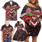 Merry Christmas AFL Bombers Family Matching Off Shoulder Short Dress and Hawaiian Shirt Aboriginal Santa Football Mascot