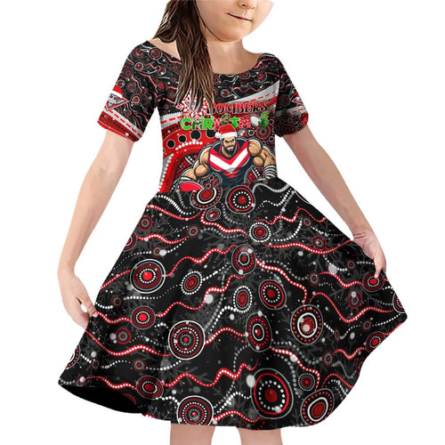 Merry Christmas AFL Bombers Family Matching Off Shoulder Short Dress and Hawaiian Shirt Aboriginal Santa Football Mascot