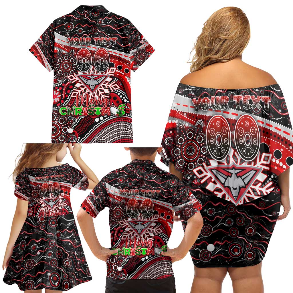 Merry Christmas AFL Bombers Family Matching Off Shoulder Short Dress and Hawaiian Shirt Aboriginal Santa Football Mascot