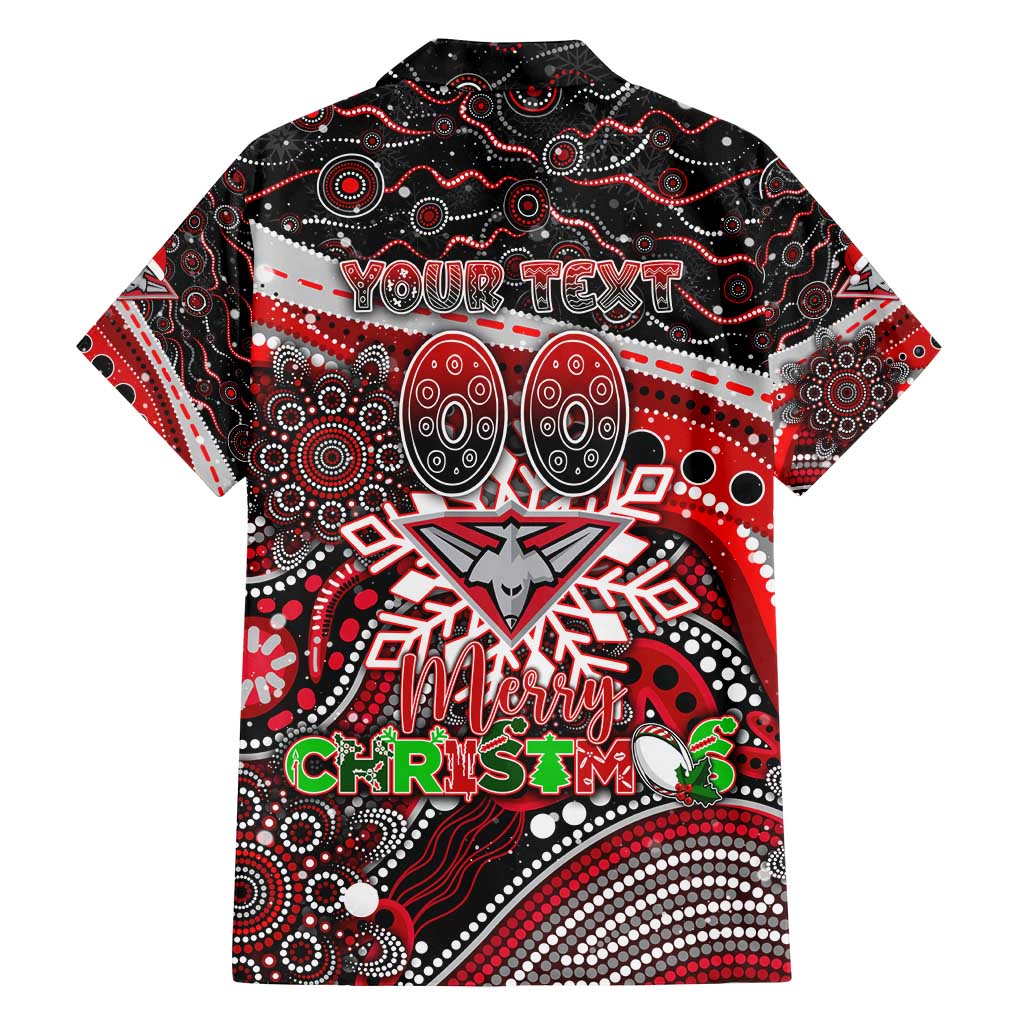 Merry Christmas AFL Bombers Family Matching Off Shoulder Short Dress and Hawaiian Shirt Aboriginal Santa Football Mascot