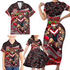 Merry Christmas AFL Bombers Family Matching Short Sleeve Bodycon Dress and Hawaiian Shirt Aboriginal Santa Football Mascot