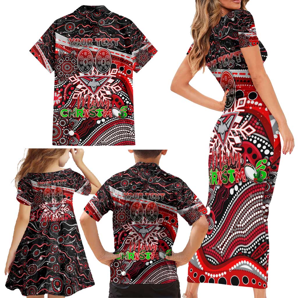 Merry Christmas AFL Bombers Family Matching Short Sleeve Bodycon Dress and Hawaiian Shirt Aboriginal Santa Football Mascot