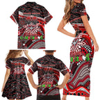Merry Christmas AFL Bombers Family Matching Short Sleeve Bodycon Dress and Hawaiian Shirt Aboriginal Santa Football Mascot