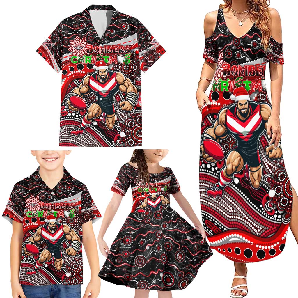 Merry Christmas AFL Bombers Family Matching Summer Maxi Dress and Hawaiian Shirt Aboriginal Santa Football Mascot
