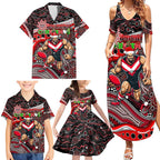 Merry Christmas AFL Bombers Family Matching Summer Maxi Dress and Hawaiian Shirt Aboriginal Santa Football Mascot