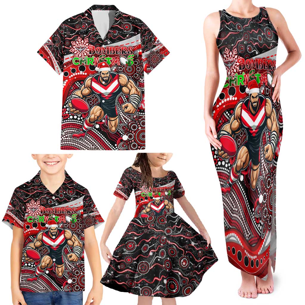 Merry Christmas AFL Bombers Family Matching Tank Maxi Dress and Hawaiian Shirt Aboriginal Santa Football Mascot