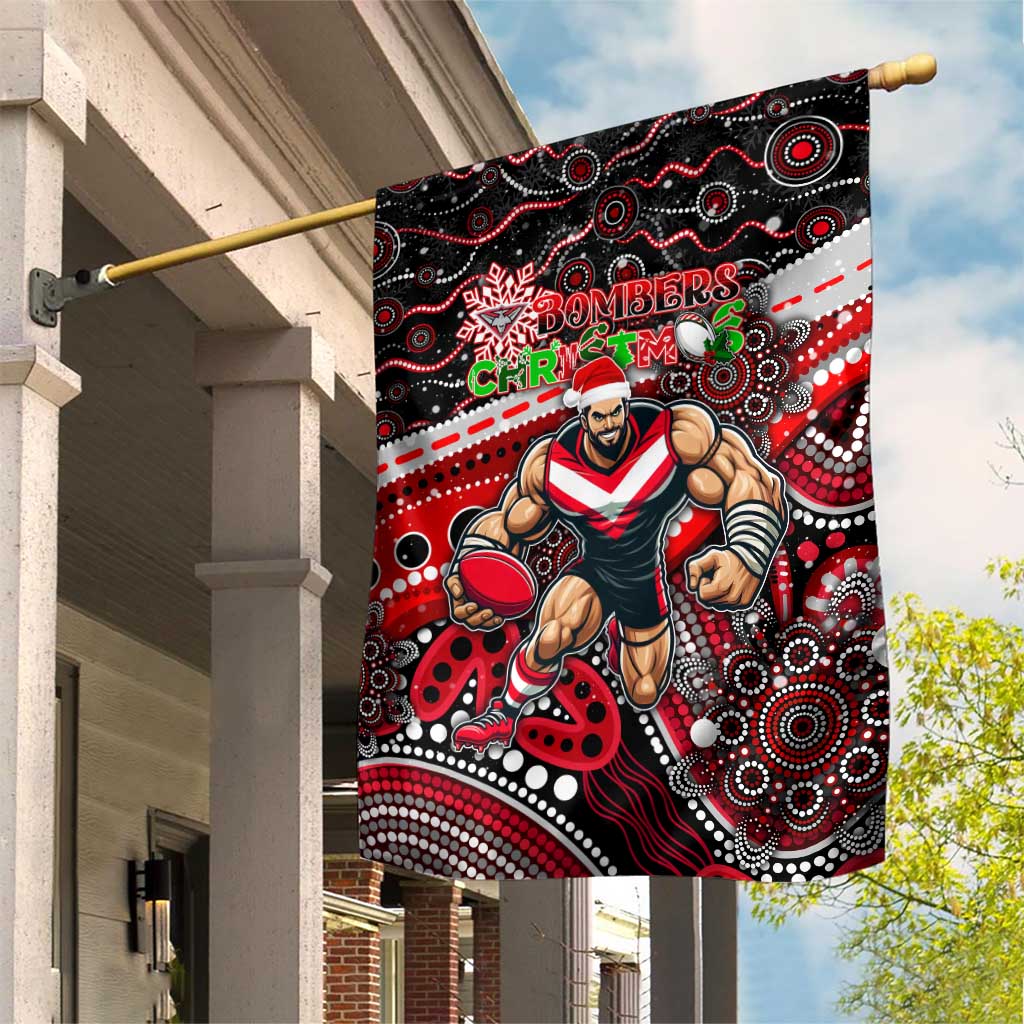 Merry Christmas AFL Bombers Garden Flag Aboriginal Santa Football Mascot