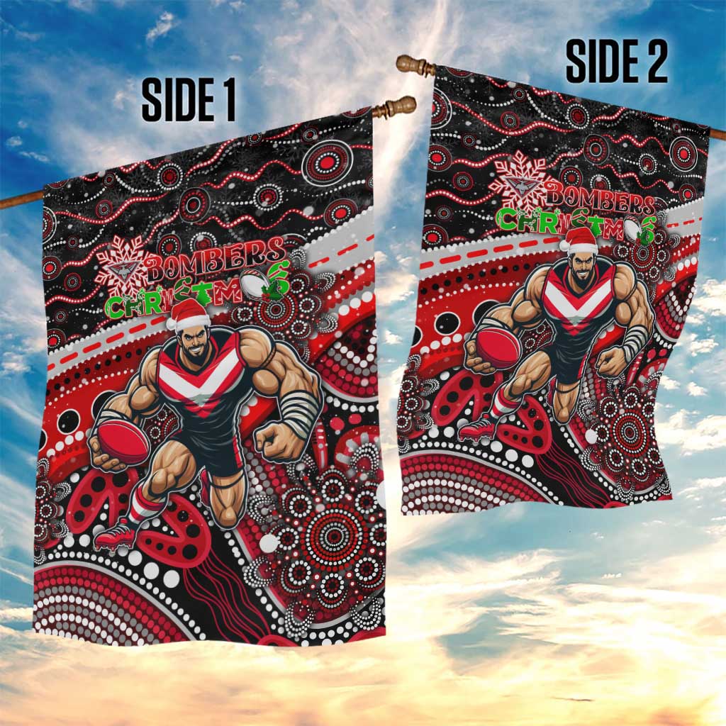 Merry Christmas AFL Bombers Garden Flag Aboriginal Santa Football Mascot