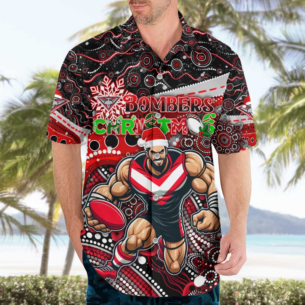 Merry Christmas AFL Bombers Hawaiian Shirt Aboriginal Santa Football Mascot