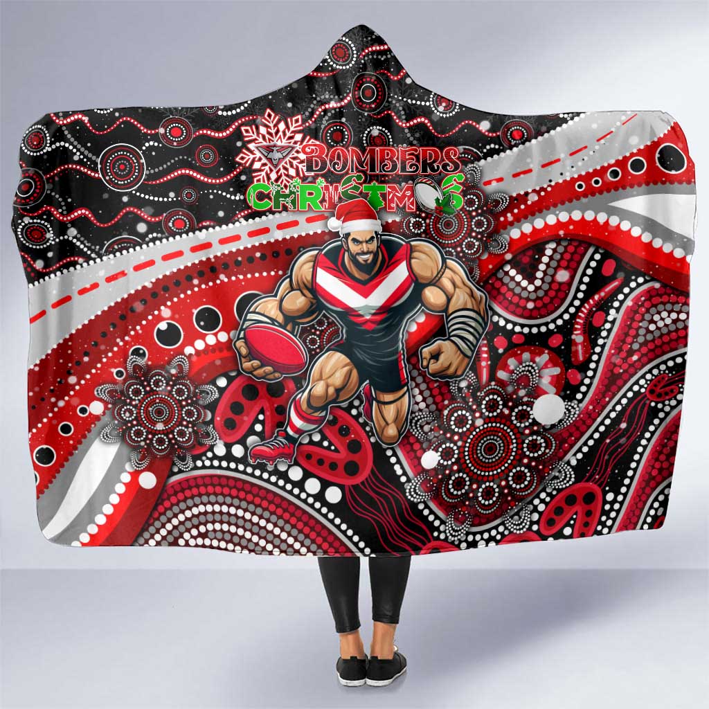 Merry Christmas AFL Bombers Hooded Blanket Aboriginal Santa Football Mascot