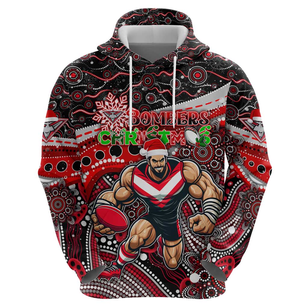 Merry Christmas AFL Bombers Hoodie Aboriginal Santa Football Mascot