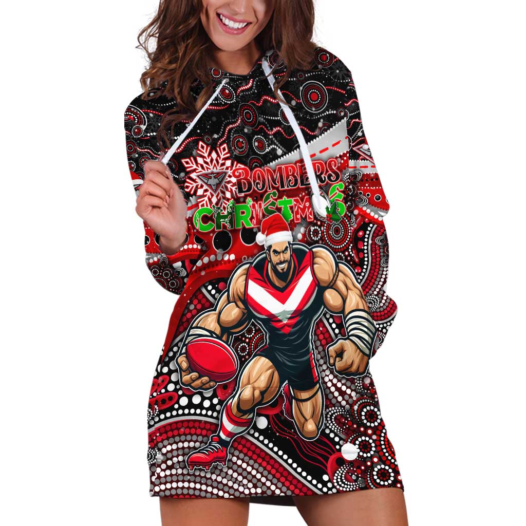 Merry Christmas AFL Bombers Hoodie Dress Aboriginal Santa Football Mascot