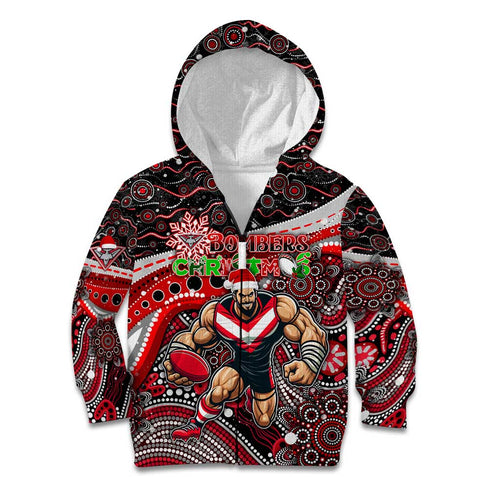 Merry Christmas AFL Bombers Kid Hoodie Aboriginal Santa Football Mascot