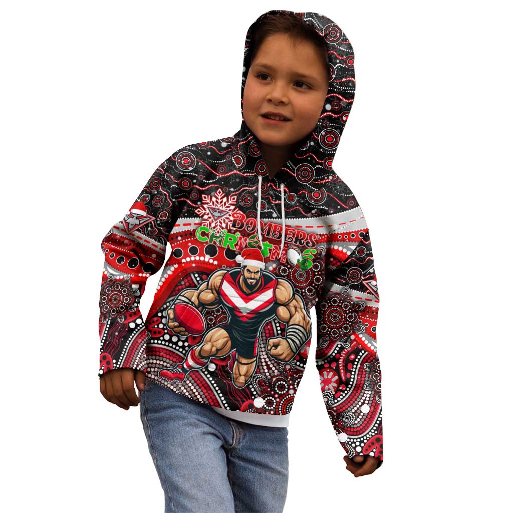 Merry Christmas AFL Bombers Kid Hoodie Aboriginal Santa Football Mascot