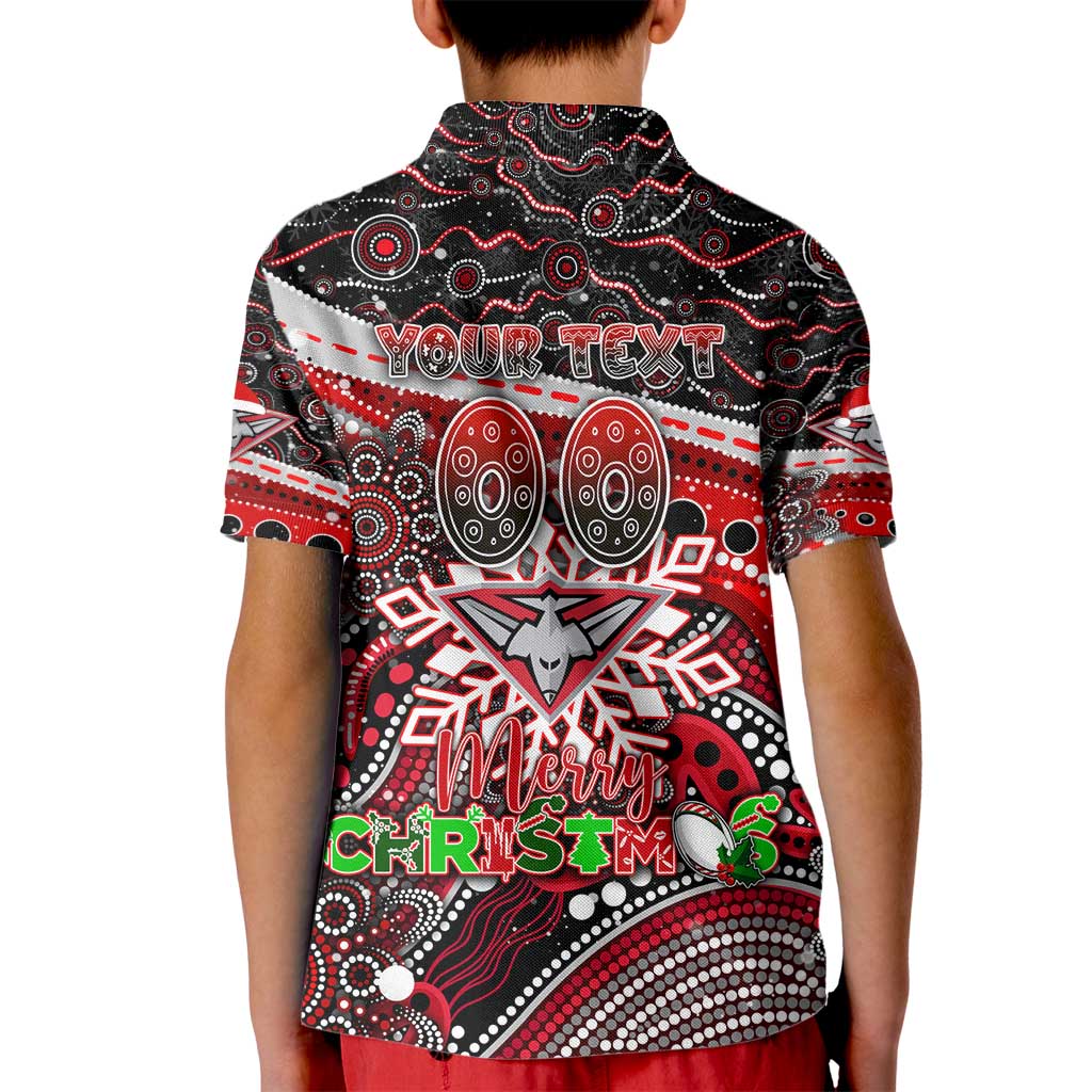 Merry Christmas AFL Bombers Kid Polo Shirt Aboriginal Santa Football Mascot
