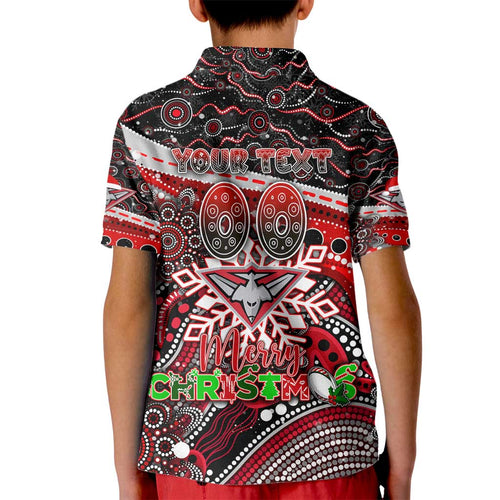 Merry Christmas AFL Bombers Kid Polo Shirt Aboriginal Santa Football Mascot