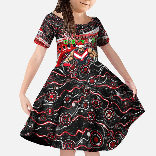Merry Christmas AFL Bombers Kid Short Sleeve Dress Aboriginal Santa Football Mascot