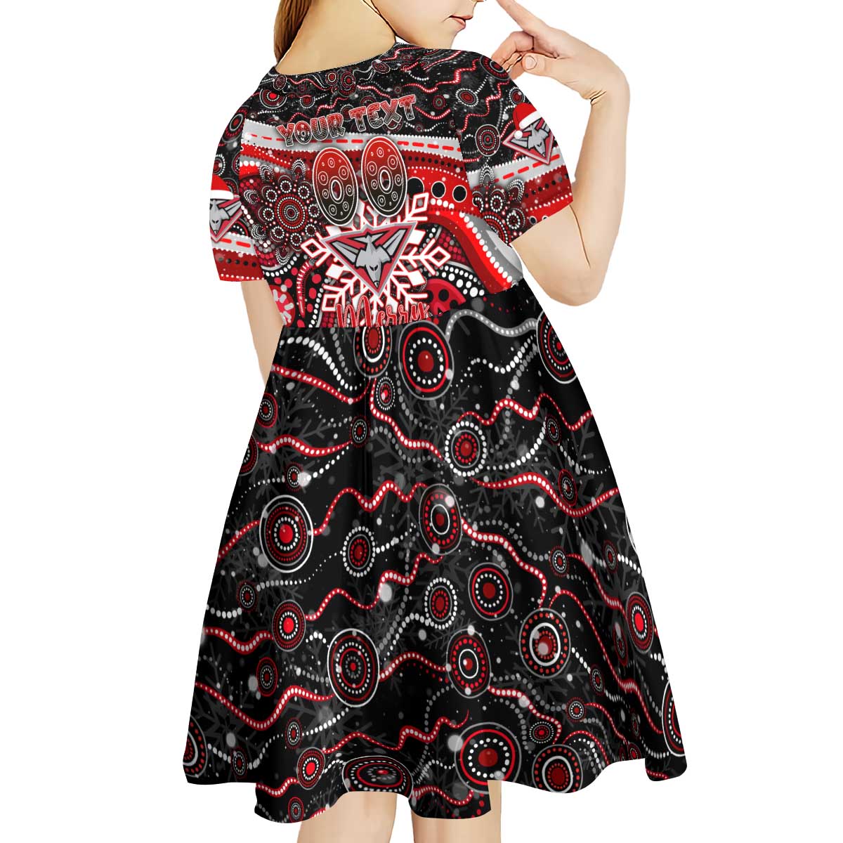 Merry Christmas AFL Bombers Kid Short Sleeve Dress Aboriginal Santa Football Mascot