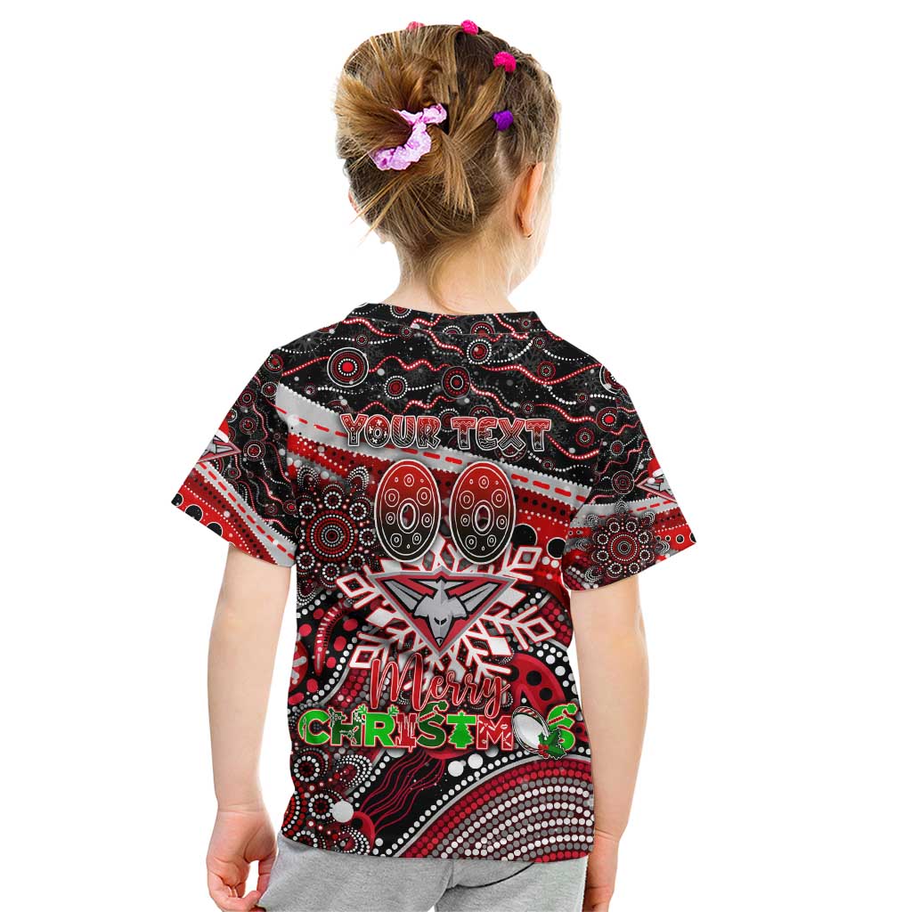 Merry Christmas AFL Bombers Kid T Shirt Aboriginal Santa Football Mascot