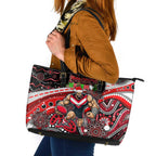 Merry Christmas AFL Bombers Leather Tote Bag Aboriginal Santa Football Mascot