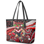 Merry Christmas AFL Bombers Leather Tote Bag Aboriginal Santa Football Mascot