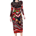 Merry Christmas AFL Bombers Long Sleeve Bodycon Dress Aboriginal Santa Football Mascot
