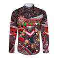 Merry Christmas AFL Bombers Long Sleeve Button Shirt Aboriginal Santa Football Mascot