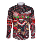 Merry Christmas AFL Bombers Long Sleeve Button Shirt Aboriginal Santa Football Mascot