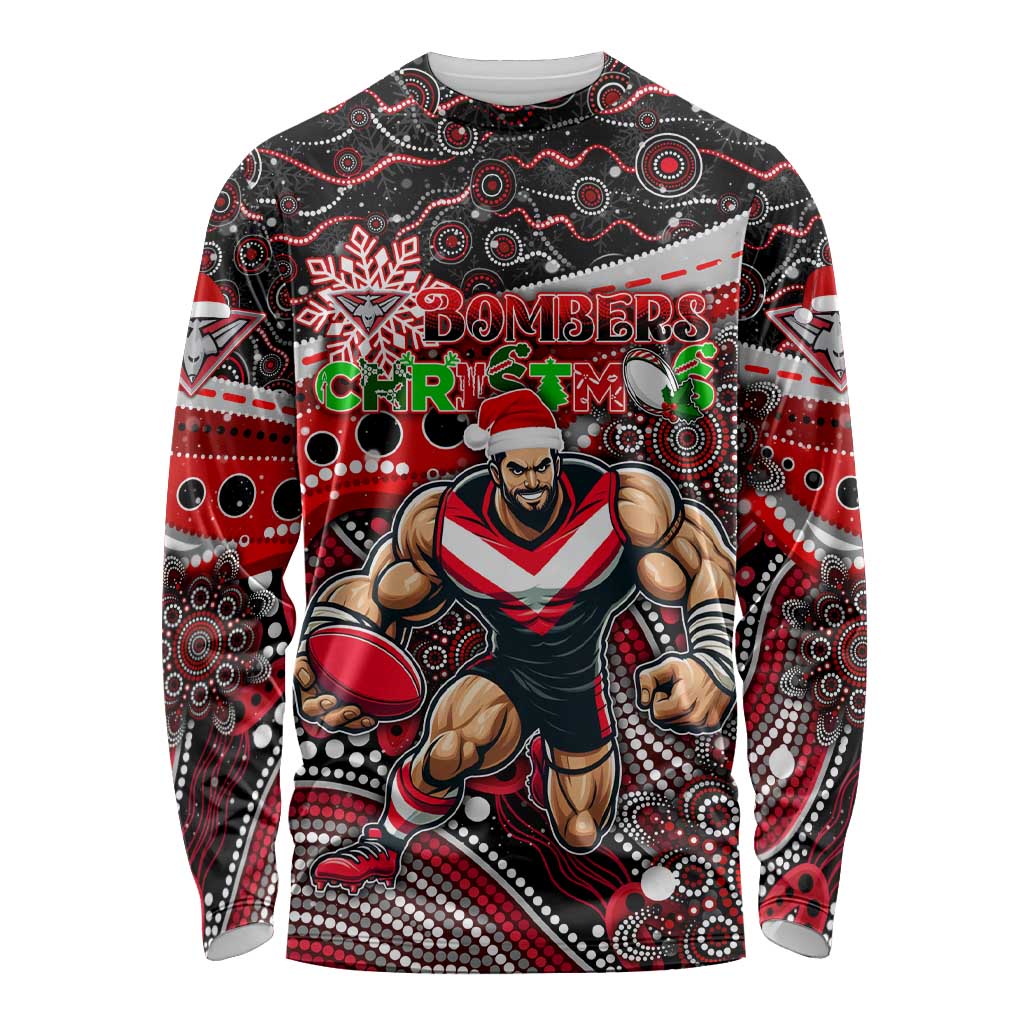 Merry Christmas AFL Bombers Long Sleeve Shirt Aboriginal Santa Football Mascot