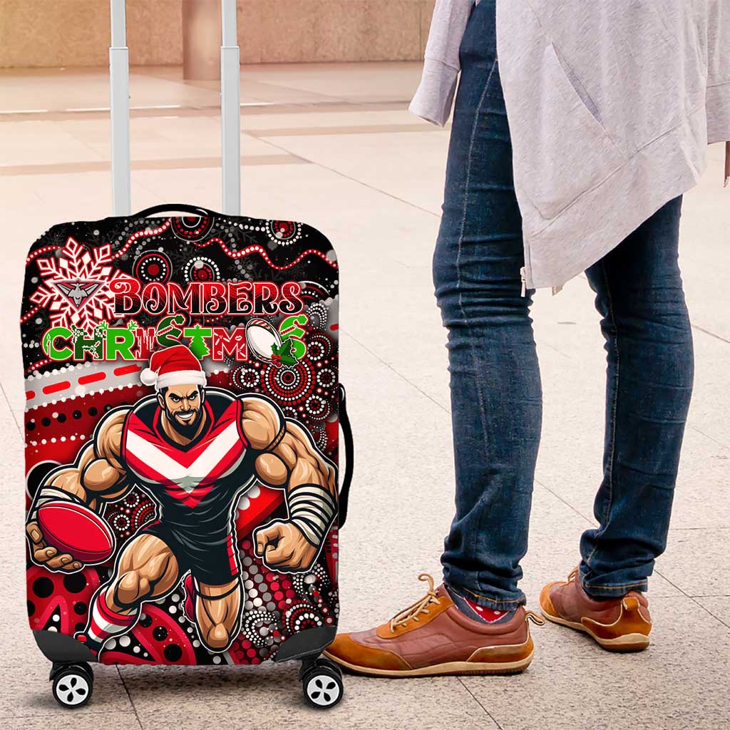 Merry Christmas AFL Bombers Luggage Cover Aboriginal Santa Football Mascot