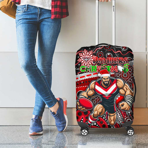 Merry Christmas AFL Bombers Luggage Cover Aboriginal Santa Football Mascot
