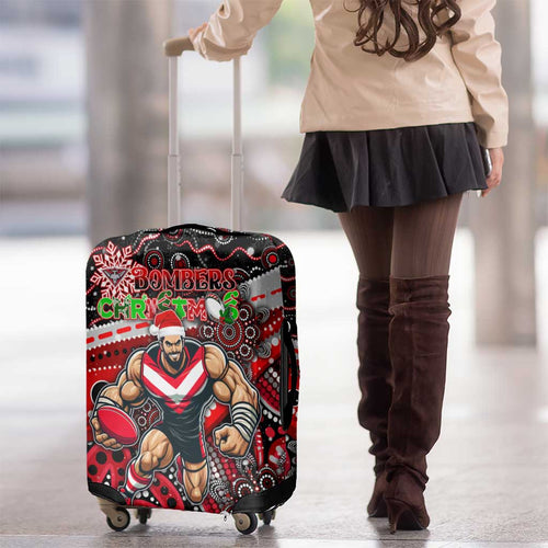 Merry Christmas AFL Bombers Luggage Cover Aboriginal Santa Football Mascot