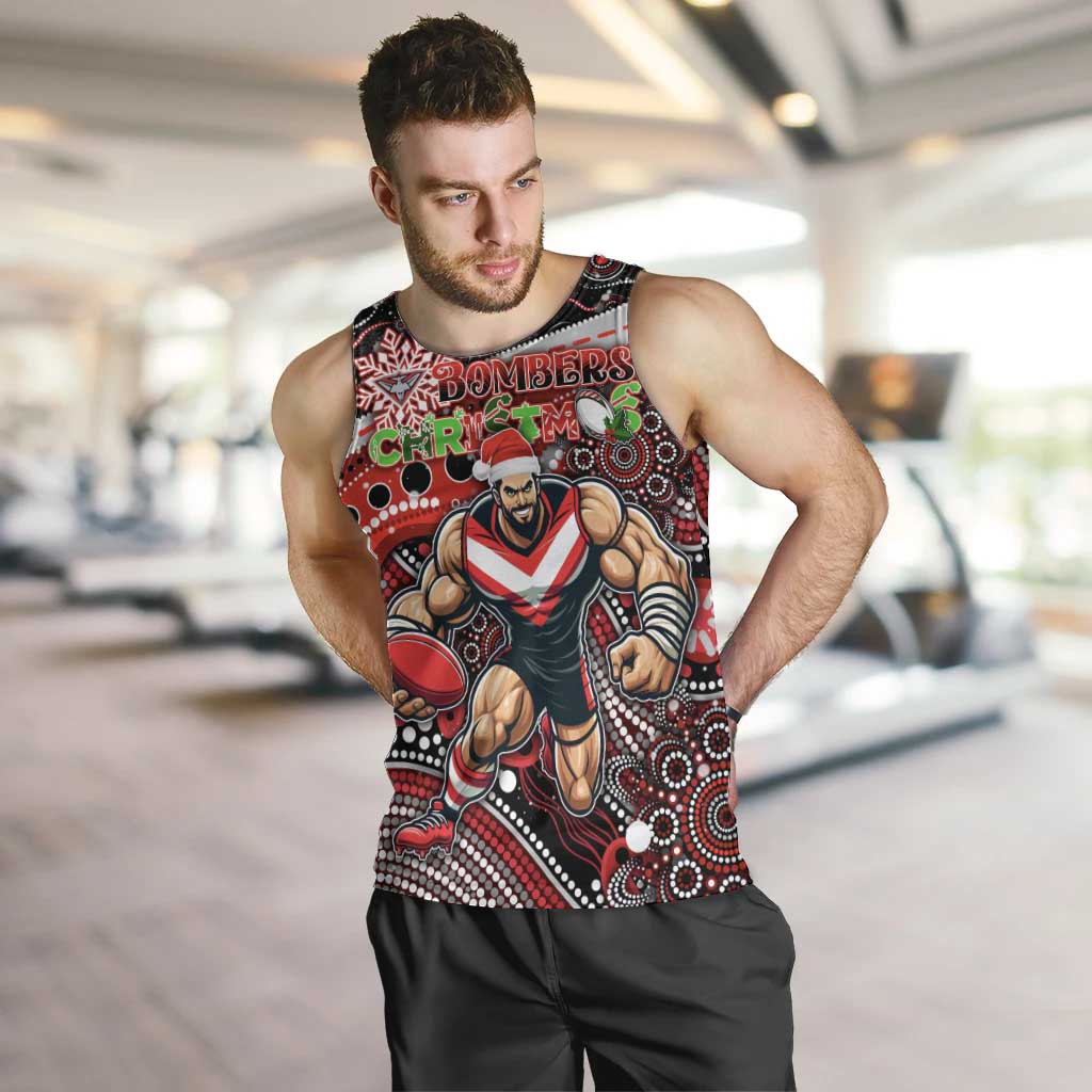 Merry Christmas AFL Bombers Men Tank Top Aboriginal Santa Football Mascot