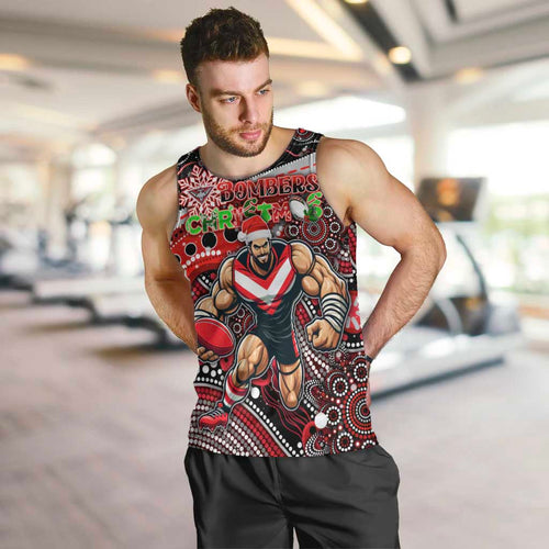 Merry Christmas AFL Bombers Men Tank Top Aboriginal Santa Football Mascot