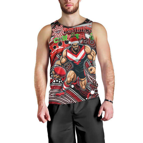 Merry Christmas AFL Bombers Men Tank Top Aboriginal Santa Football Mascot
