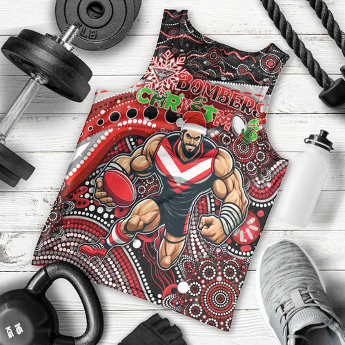 Merry Christmas AFL Bombers Men Tank Top Aboriginal Santa Football Mascot